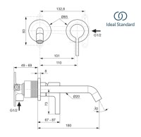 MEDIDAS MONOMANDO LAVABO MURAL JOY IDEAL STANDARD